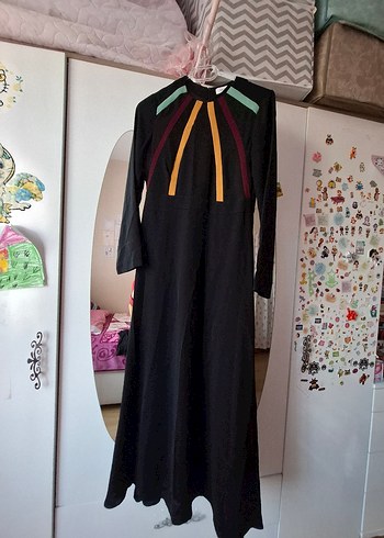 Uzun Kollu Çok Renkli Ofis Elbisesi - Görsel 3