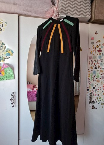 Uzun Kollu Çok Renkli Ofis Elbisesi - Görsel 4