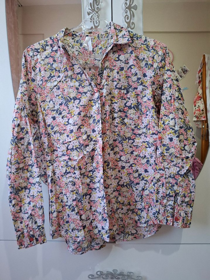 Düğmeli, Baskılı, Uzun Kollu Kadın Gömlek - Görsel 3