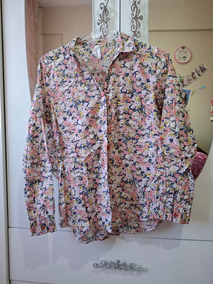 Düğmeli, Baskılı, Uzun Kollu Kadın Gömlek - Görsel 4