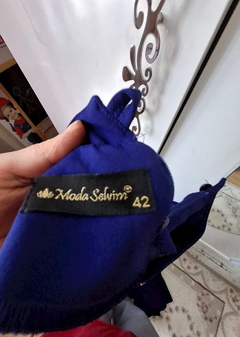 Nakışlı Uzun Kollu Mavi Henna Elbise - Görsel 8