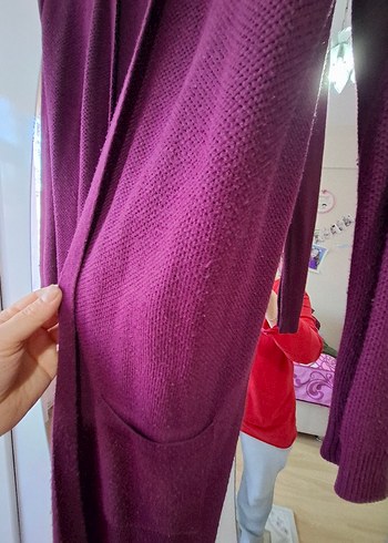 Bordo Uzun Kadın hırka - Görsel 4