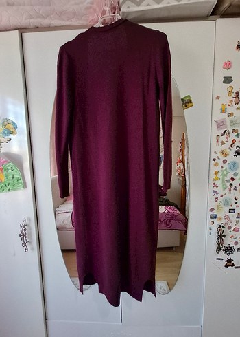 Bordo Uzun Kadın hırka - Görsel 5