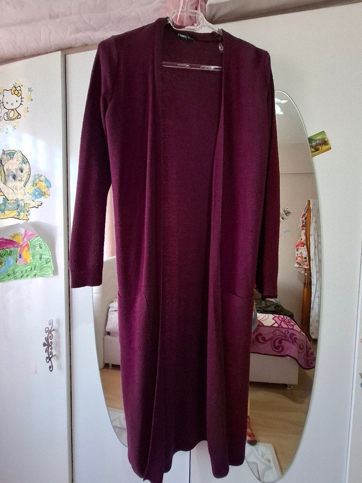 Bordo Uzun Kadın hırka - Görsel 2