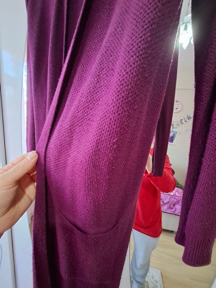 Bordo Uzun Kadın hırka - Görsel 4