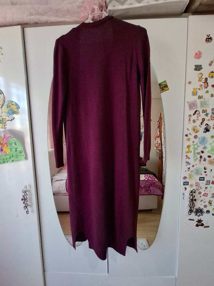 Bordo Uzun Kadın hırka - Görsel 5