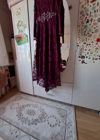 Bordo Dantel Uzun Kollu Bohem Nişan Elbisesi - Görsel 6