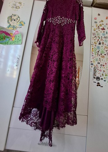 Bordo Dantel Uzun Kollu Bohem Nişan Elbisesi - Görsel 10