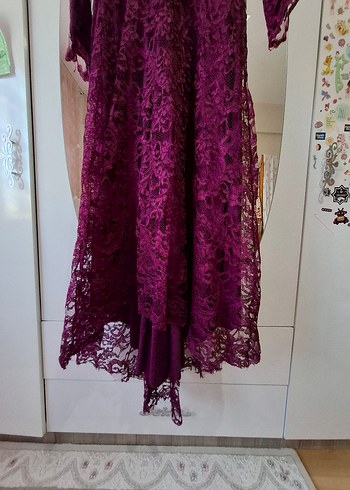 Bordo Dantel Uzun Kollu Bohem Nişan Elbisesi - Görsel 8