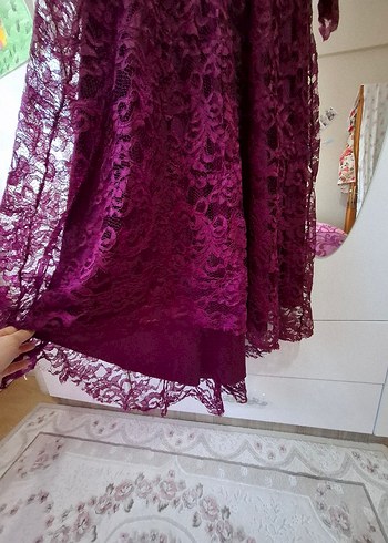 Bordo Dantel Uzun Kollu Bohem Nişan Elbisesi - Görsel 7