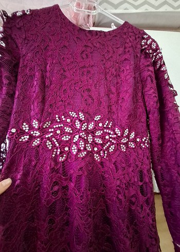 Bordo Dantel Uzun Kollu Bohem Nişan Elbisesi - Görsel 4