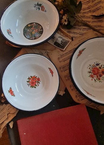 Çiçek Desenli Emaye Çukur Kaseler - Görsel 5