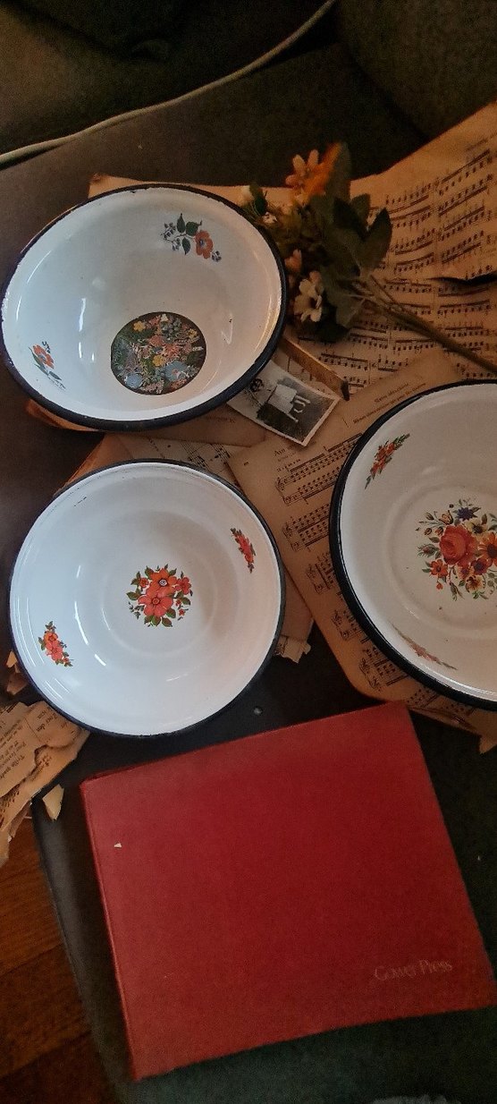 Çiçek Desenli  Emaye Çukur Kaseler - Görsel 5