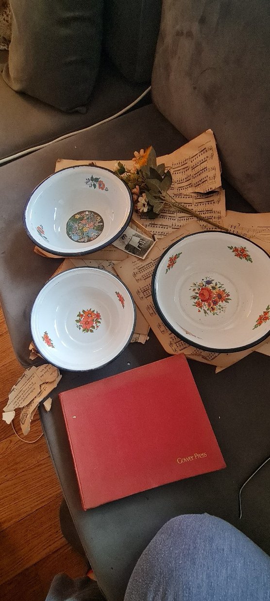 Çiçek Desenli  Emaye Çukur Kaseler - Görsel 4