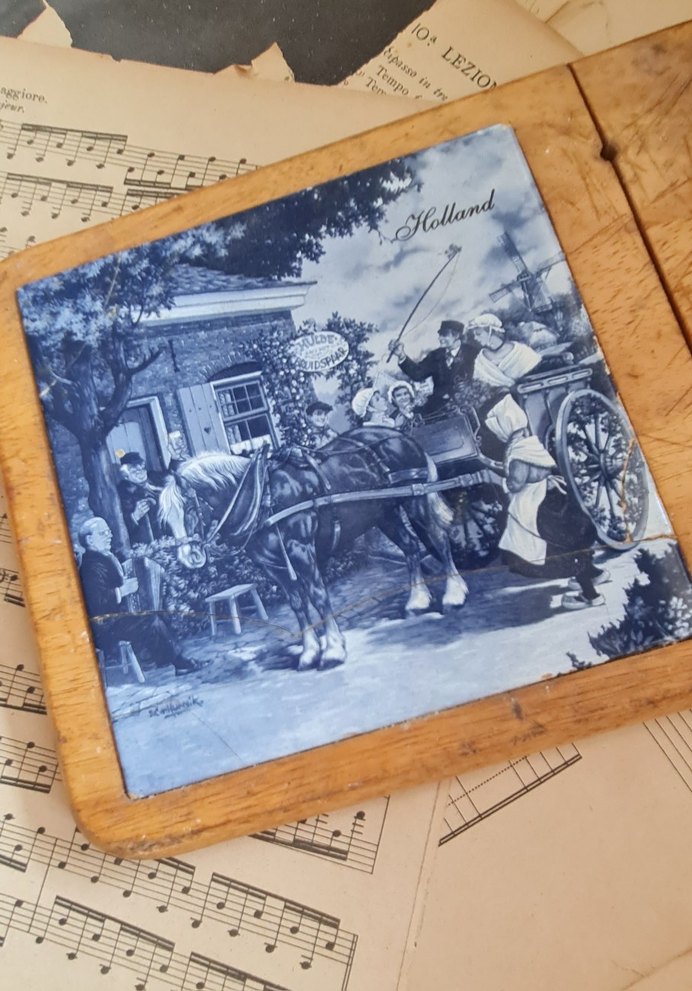 klasik Hollanda mavi-beyaz kadrolu kesme tahtası - Görsel 2