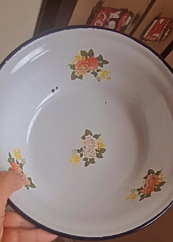 Çiçek Desenli Beyaz Emaye Tabak - Görsel 4