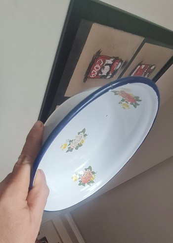 Çiçek Desenli Beyaz Emaye Tabak - Görsel 2