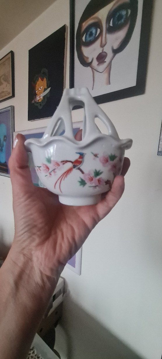 Kuş desenli porselen sepet  - Görsel 3