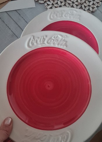 Renkli Kırmızı Coca-Cola Tabak vintage - Görsel 2