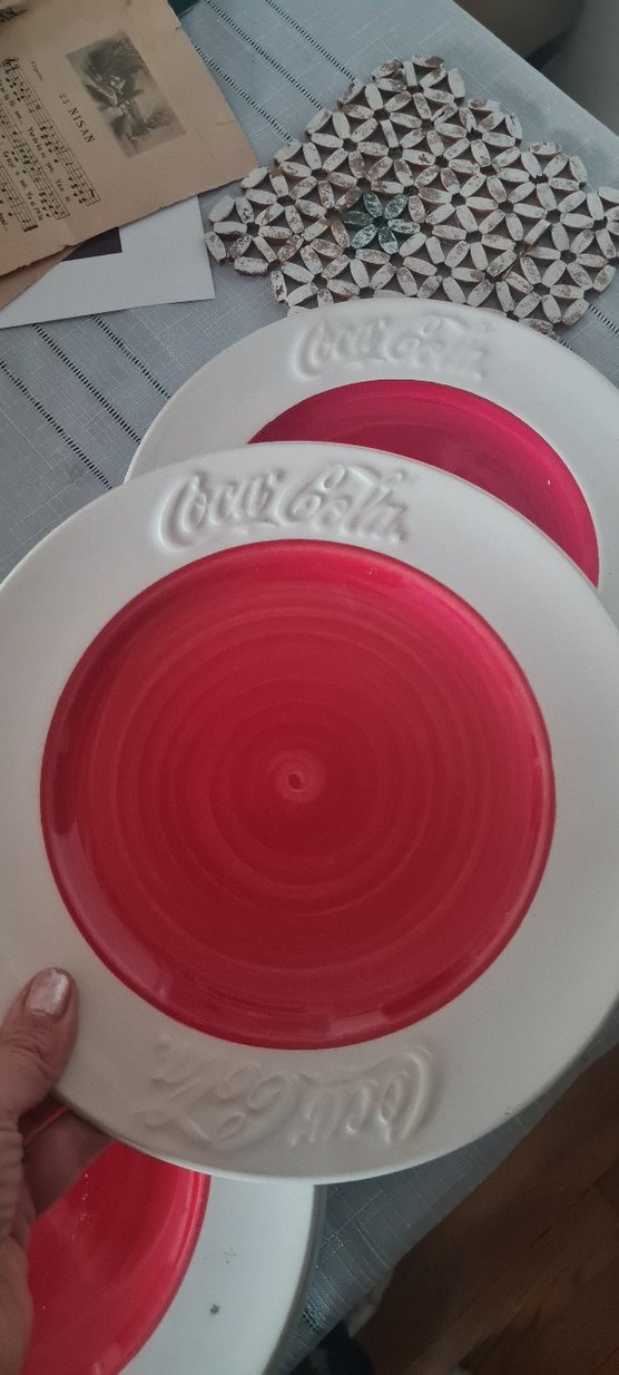 Renkli Kırmızı Coca-Cola Tabak vintage - Görsel 2