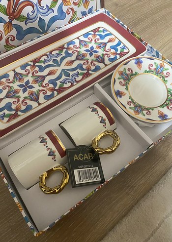 Acar Francesca 2 Kişilik Renkli Porselen Kahve Fincan Takımı - Görsel 5