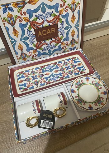 Acar Francesca 2 Kişilik Renkli Porselen Kahve Fincan Takımı - Görsel 7