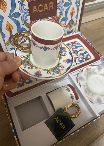 Acar Francesca 2 Kişilik Renkli Porselen Kahve Fincan Takımı - Görsel 6