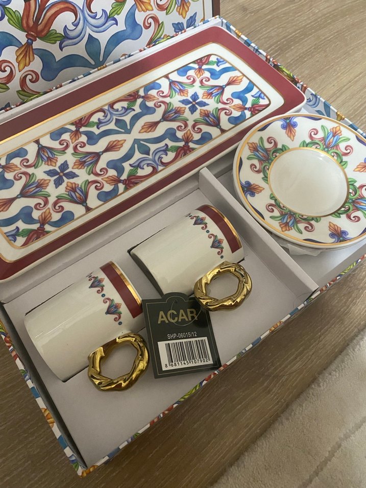 Acar Francesca 2 Kişilik Renkli Porselen Kahve Fincan Takımı - Görsel 5