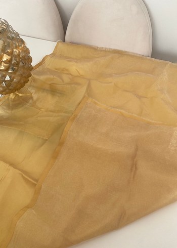 Bej Parlak Saten Kadın eşarp tül detaylıdır - Görsel 7