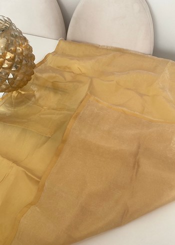 Bej Parlak Saten Kadın eşarp tül detaylıdır - Görsel 8