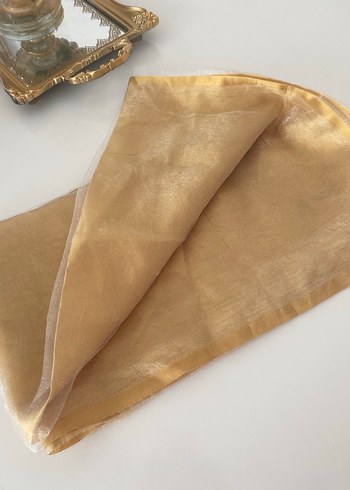 Bej Parlak Saten Kadın eşarp tül detaylıdır - Görsel 2