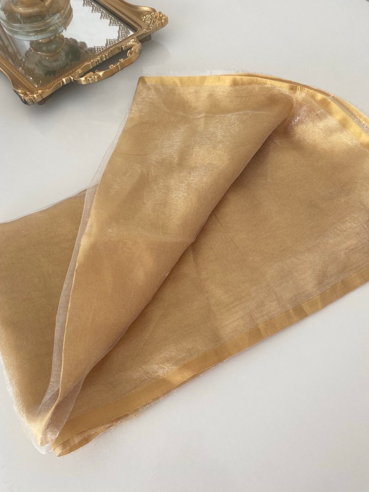 Bej Parlak Saten Kadın eşarp tül detaylıdır - Görsel 2