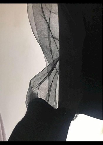 Transparan kollu siyah bluz - Görsel 2