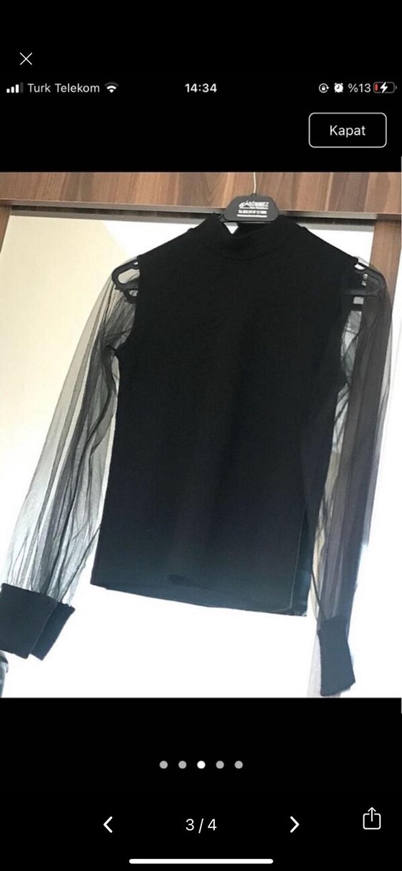 Transparan kollu siyah bluz - Görsel 3