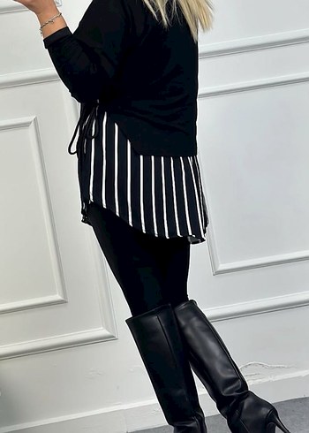 Siyah Çizgili gömlek detay oversize Sweet - Görsel 5