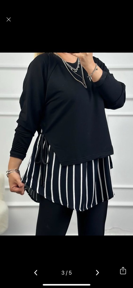 Siyah Çizgili gömlek detay oversize Sweet - Görsel 3