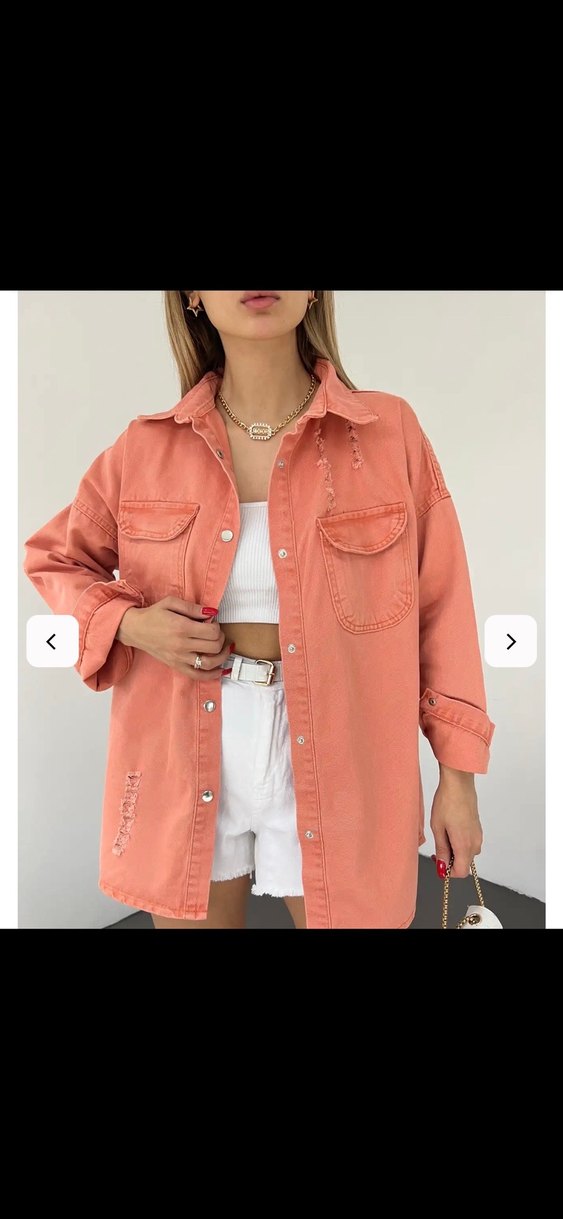 Yırtık desen oversize kot ceket - Görsel 4