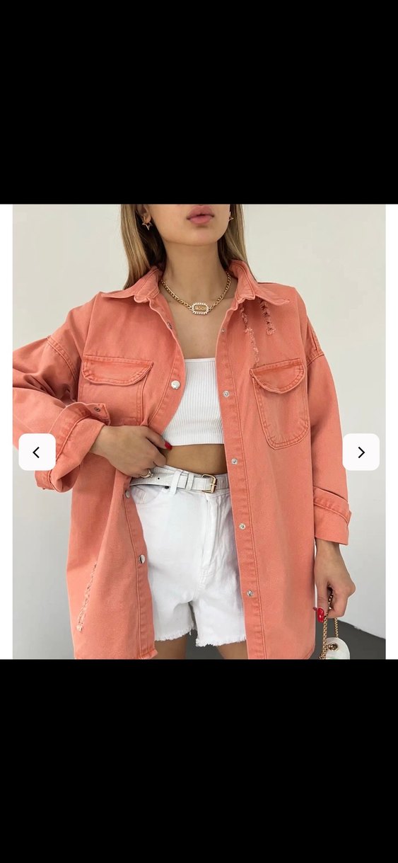 Yırtık desen oversize kot ceket - Görsel 5