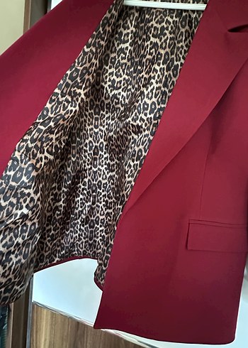 m Beden Kadın Bordo Süet Kemerli Blazer Ceket