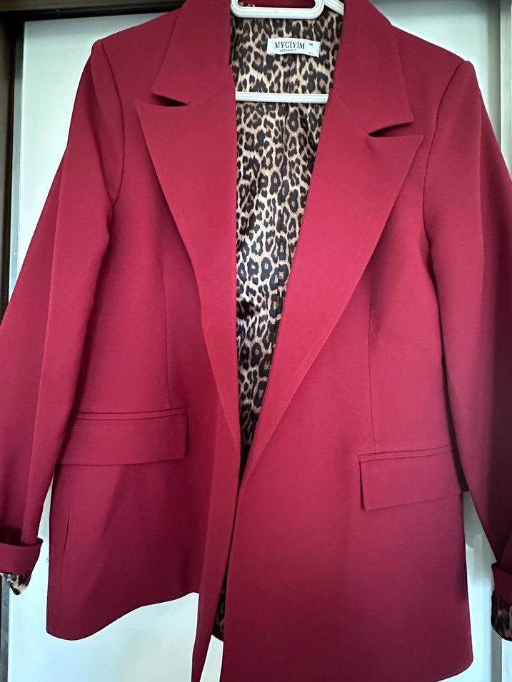 Kadın Bordo Süet Kemerli Blazer Ceket - Görsel 2