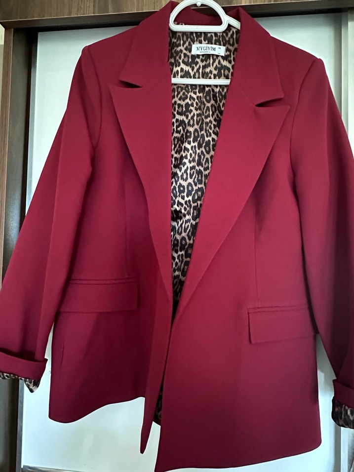 Kadın Bordo Süet Kemerli Blazer Ceket - Görsel 3