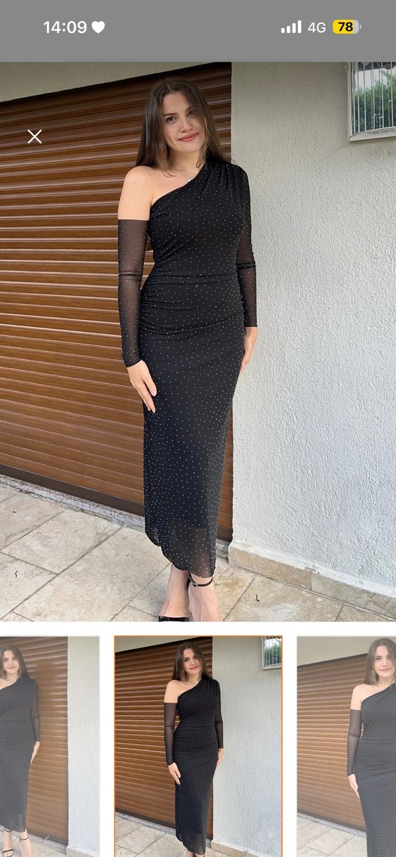 Sorridi Taşlı Drapeli Tek Omuz Siyah Elbise - Görsel 2