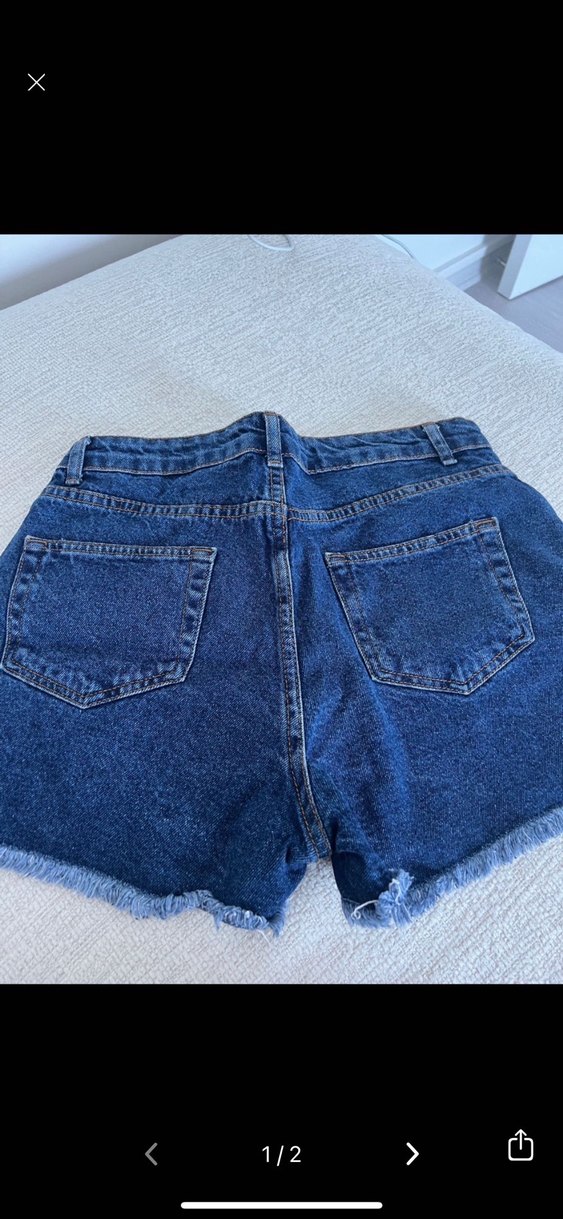 Düğmeli Koyu Mavi Kadın Mini Kot Şort - Görsel 2