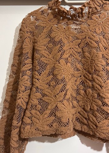 Bohem Tarz Kahverengi Örgü Kadın Bluz S/ M beden - Görsel 2