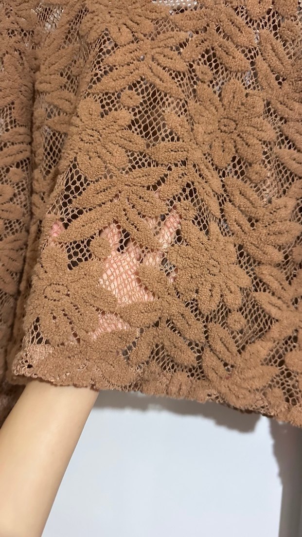 Bohem Tarz Kahverengi Örgü Kadın Bluz S/ M beden - Görsel 3