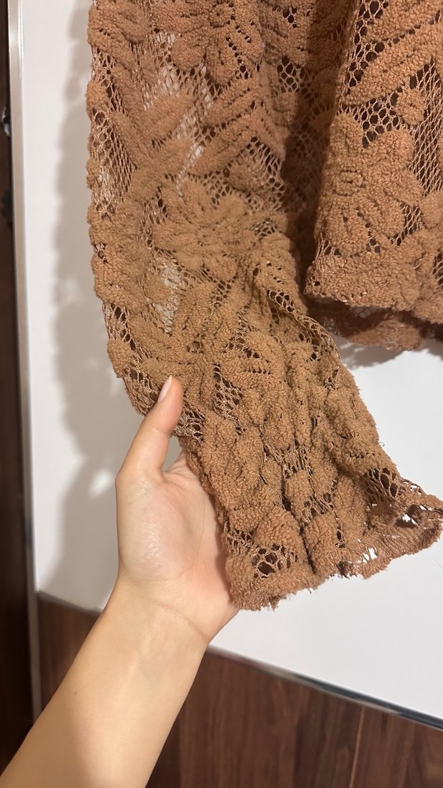 Bohem Tarz Kahverengi Örgü Kadın Bluz S/ M beden - Görsel 4