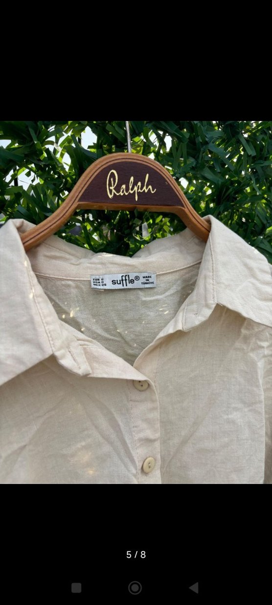 Kadın Camel Renkli Keten Mini Gömlek - Görsel 3