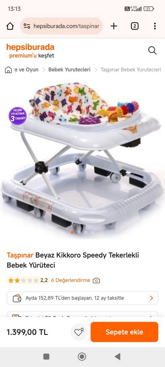 Kikkoro Speedy Teker Gri Bebek Yürüteci - Görsel 2