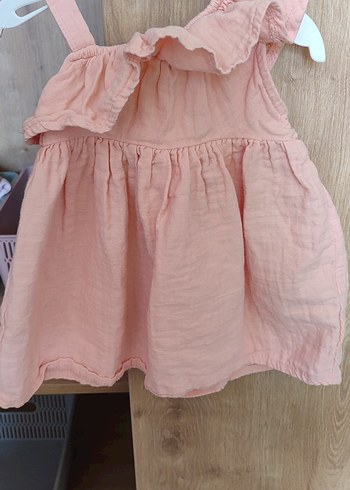Kız Çocuk Pembe Keten Fırfırlı Elbise