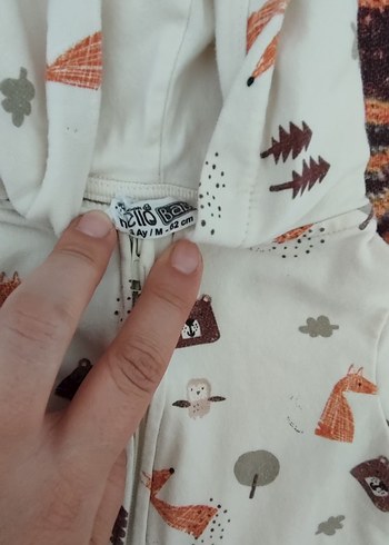 HelloBaby Kapüşonlu Fermuarlı Renkli Desenli Bebek Tulumu